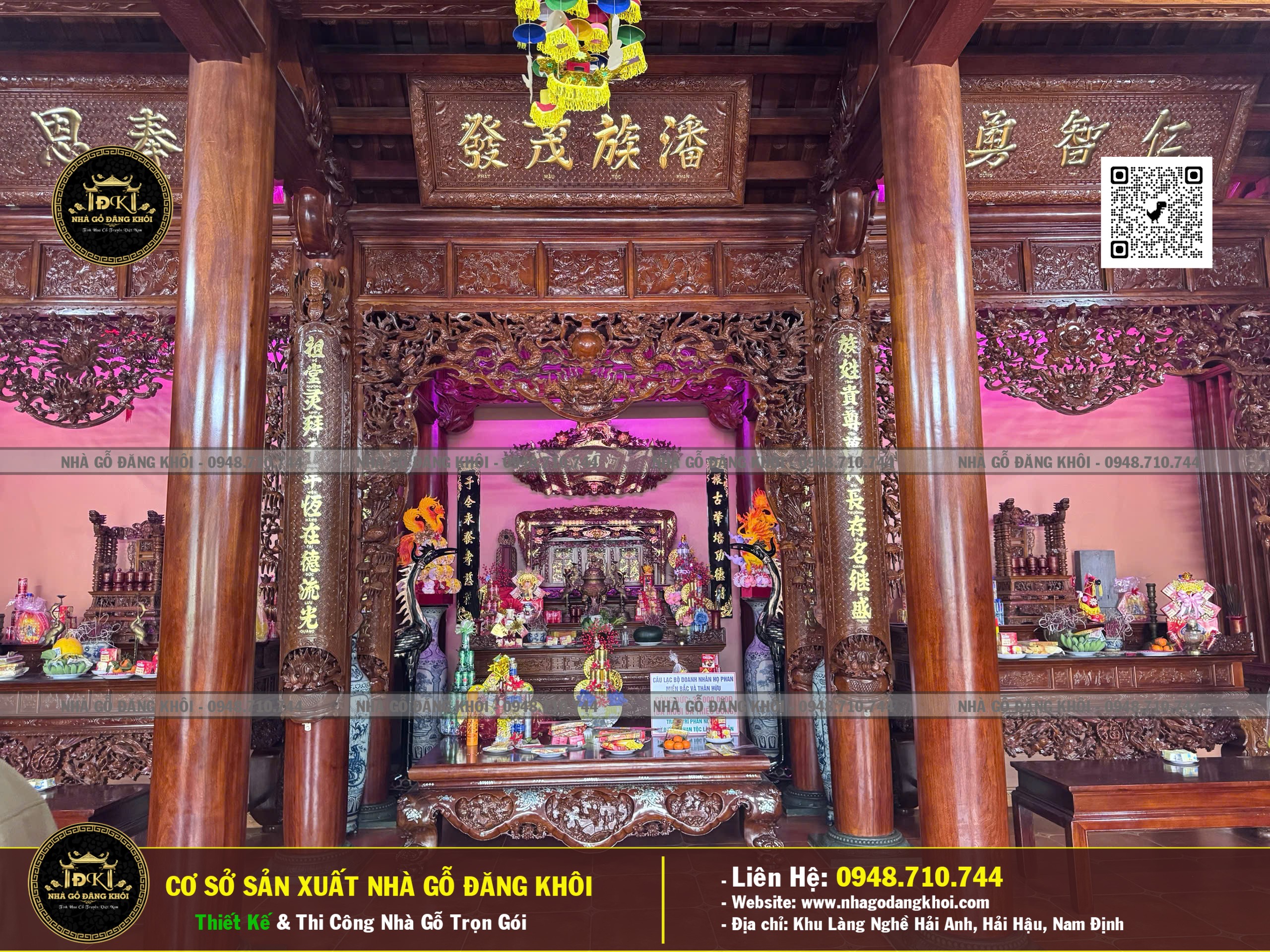Nội Thất Nhà Gỗ 3 Gian 1 Hậu Cung Lim Nam Phi ,Nhà Thờ Họ Phan Nhà Gỗ Đăng khôi