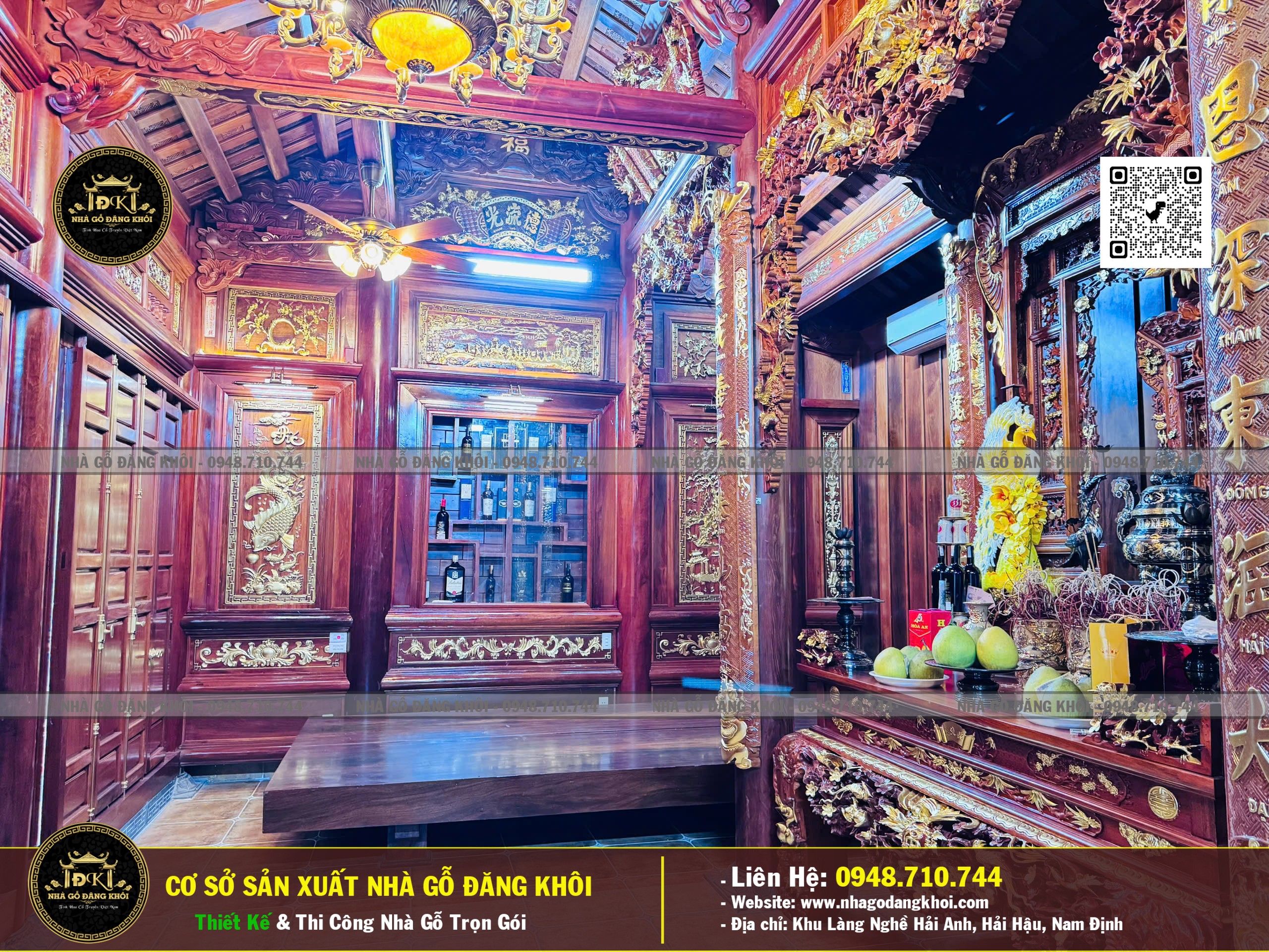 Ảnh Nội Thất Nhà Gỗ 3 Gian Căm Xe Lào - Nhà Gỗ Đăng Khôi 8