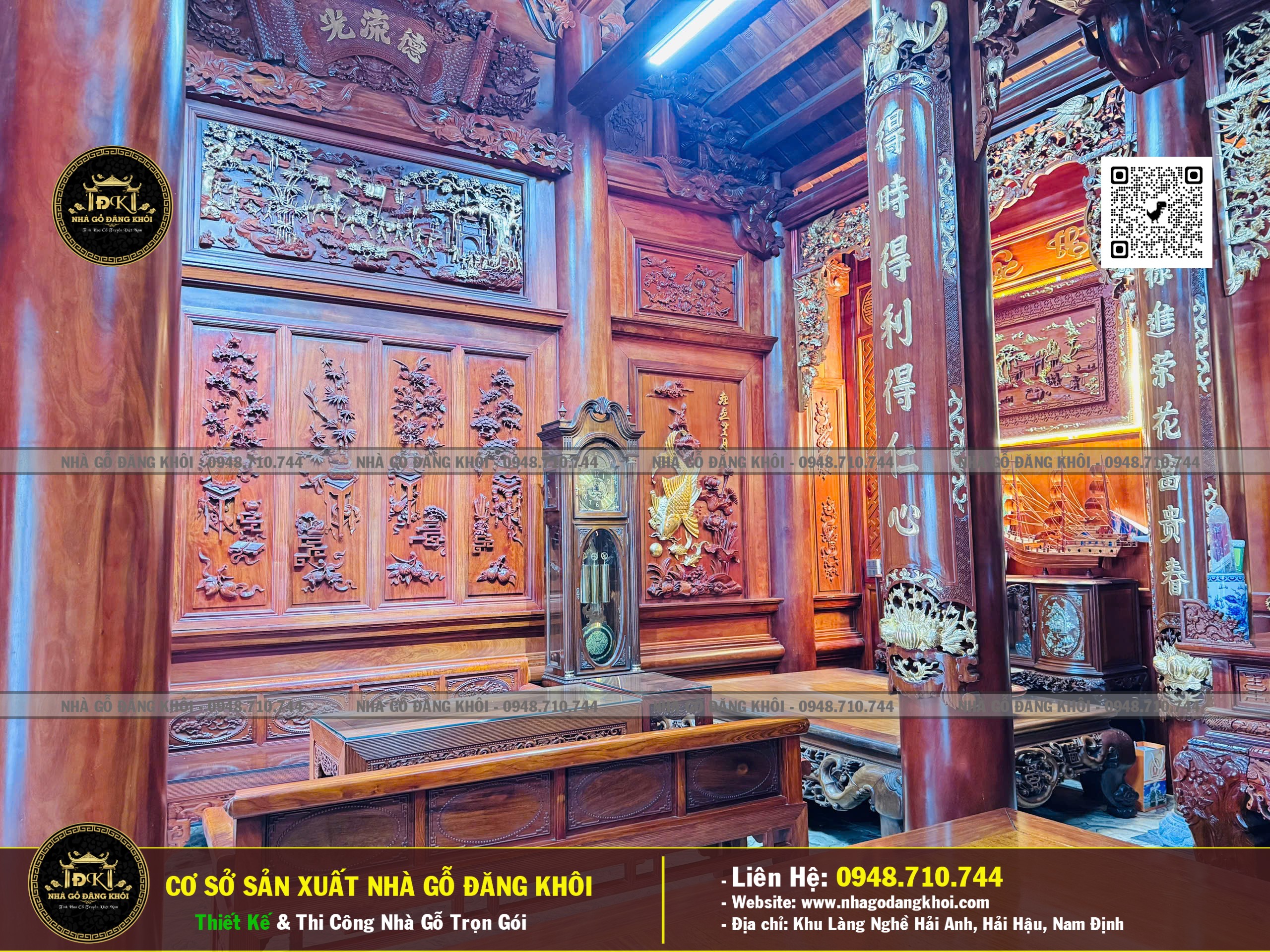 Ảnh Nội Thất Nhà Gỗ 5 Gian Lim Lào - Nhà Gỗ Đăng Khôi 4