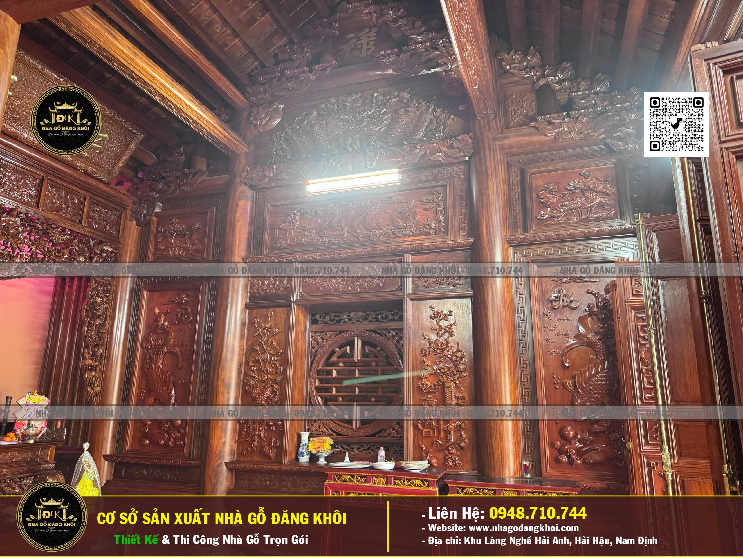 Ảnh Nội Thất Nhà Gỗ 3 Gian 1 Hậu Cung Lim Nam Phi ,Nhà Thờ Họ Phan Nhà Gỗ Đăng khôi 6