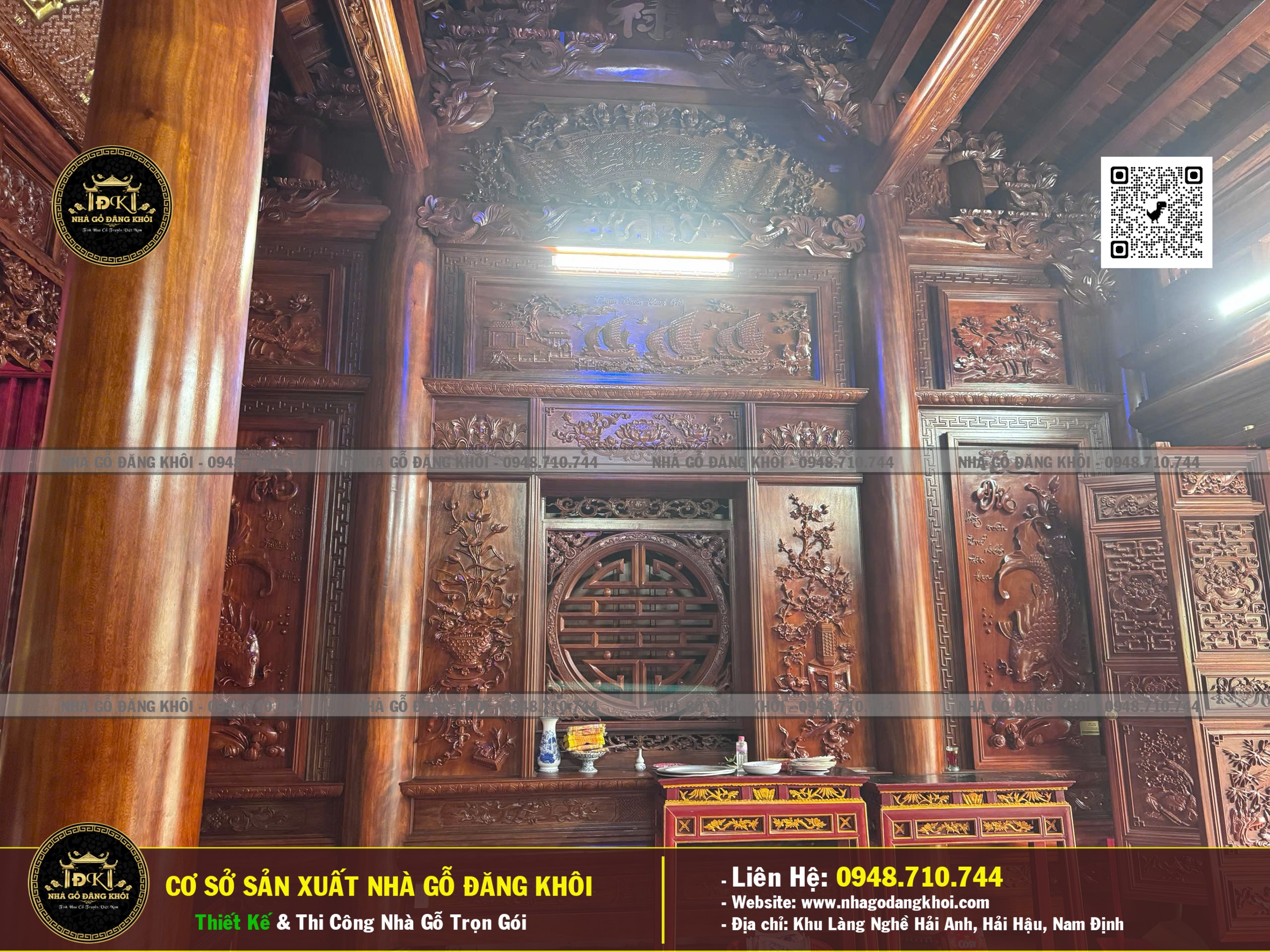 Ảnh Nội Thất Nhà Gỗ 3 Gian 1 Hậu Cung Lim Nam Phi ,Nhà Thờ Họ Phan Nhà Gỗ Đăng khôi 8