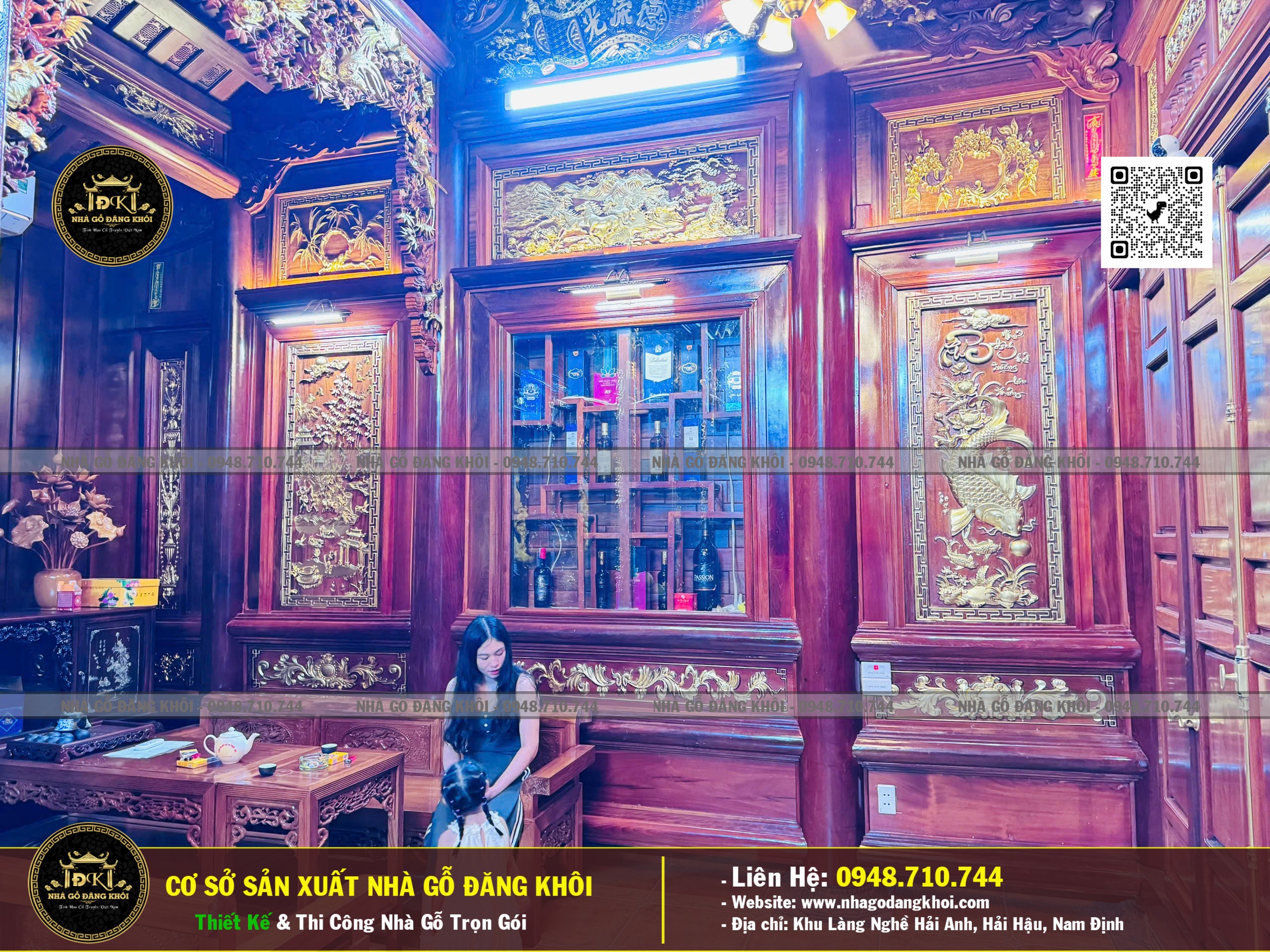 Ảnh Nội Thất Nhà Gỗ 3 Gian Căm Xe Lào - Nhà Gỗ Đăng Khôi 9