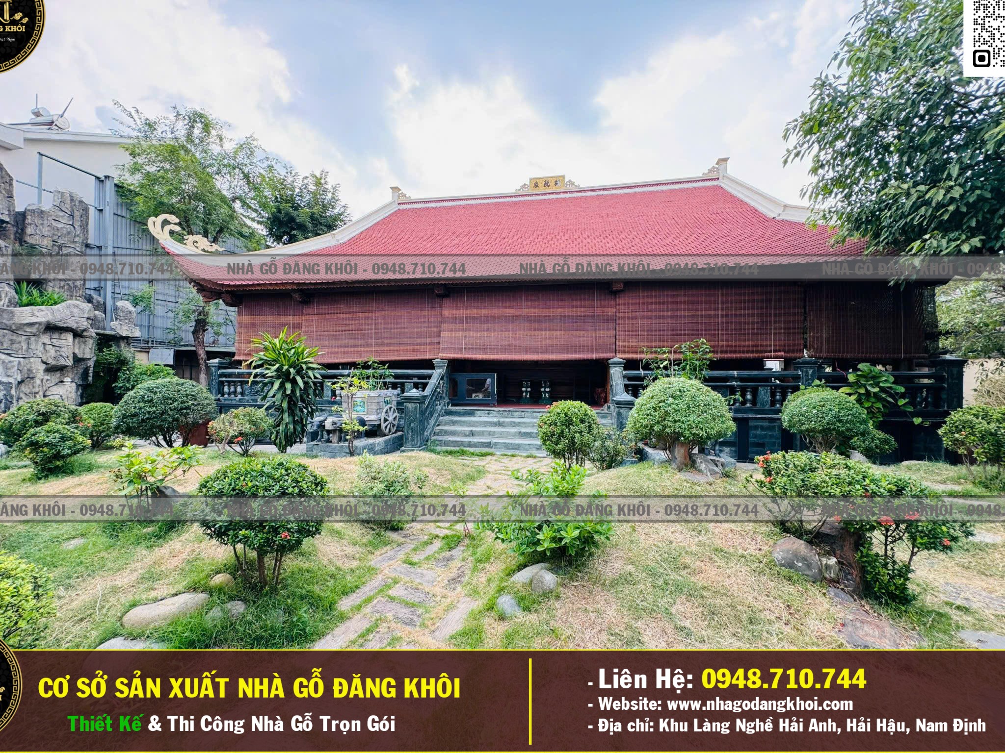 Ảnh Thi Công Nhà Gỗ 3 Gian Mái Đao Gỗ Mun Đuôi Công 5