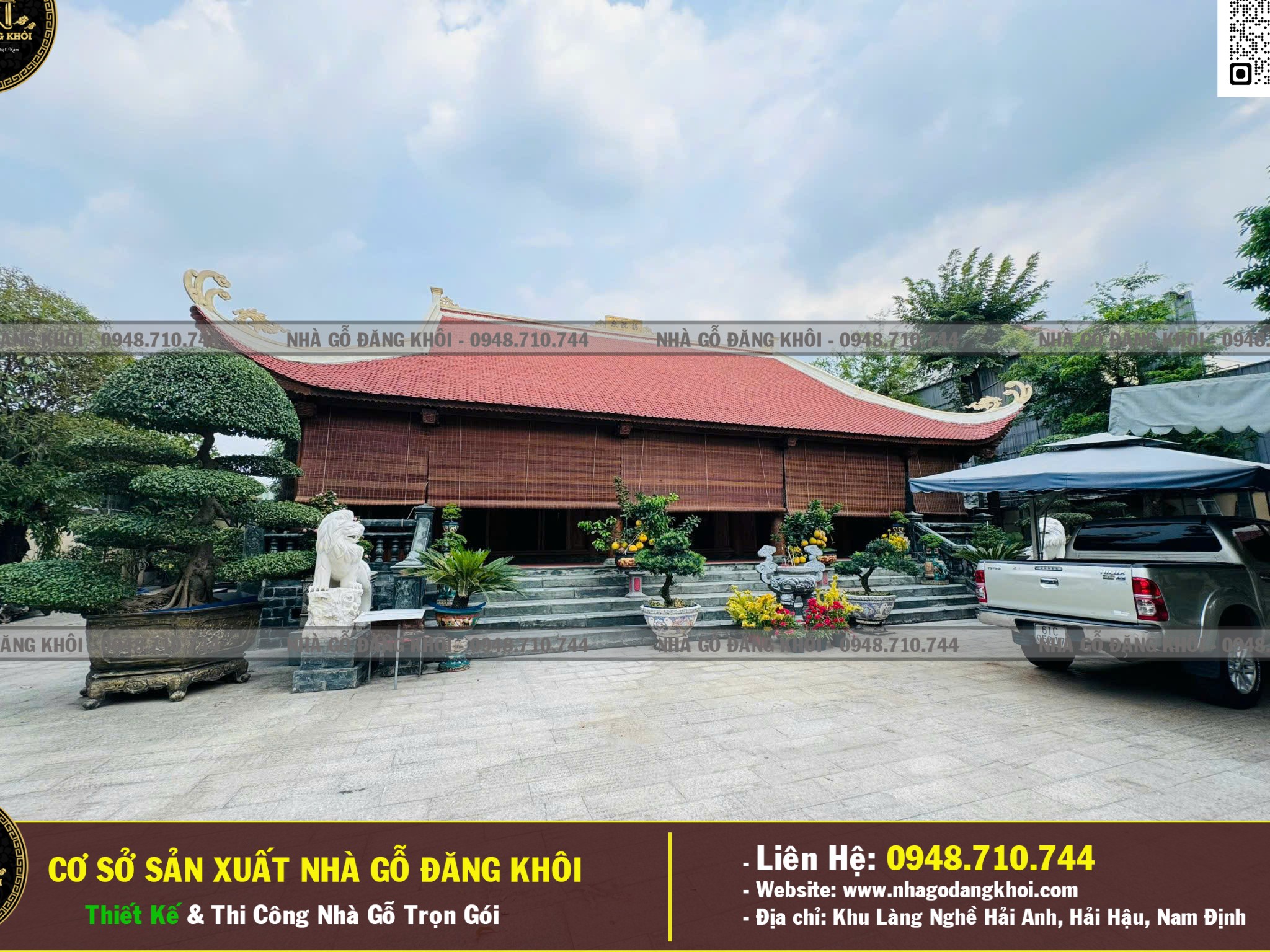 Ảnh Thi Công Nhà Gỗ 3 Gian Mái Đao Gỗ Mun Đuôi Công 2