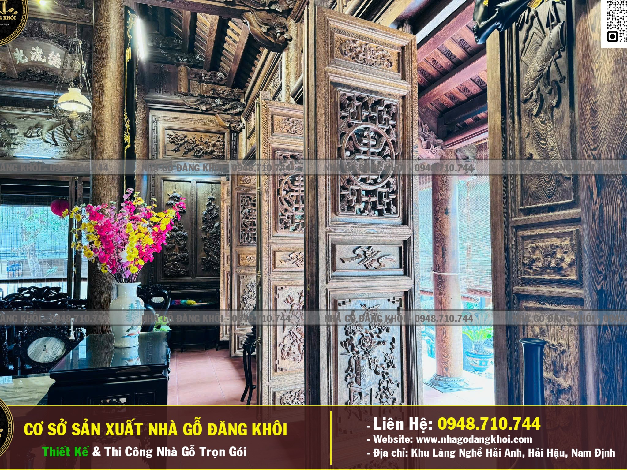 Ảnh Nội Thất NHà GỖ 3 Gian 4 Mái Đao Gỗ Mun Đuôi Công Tại Bình Dương ! 3